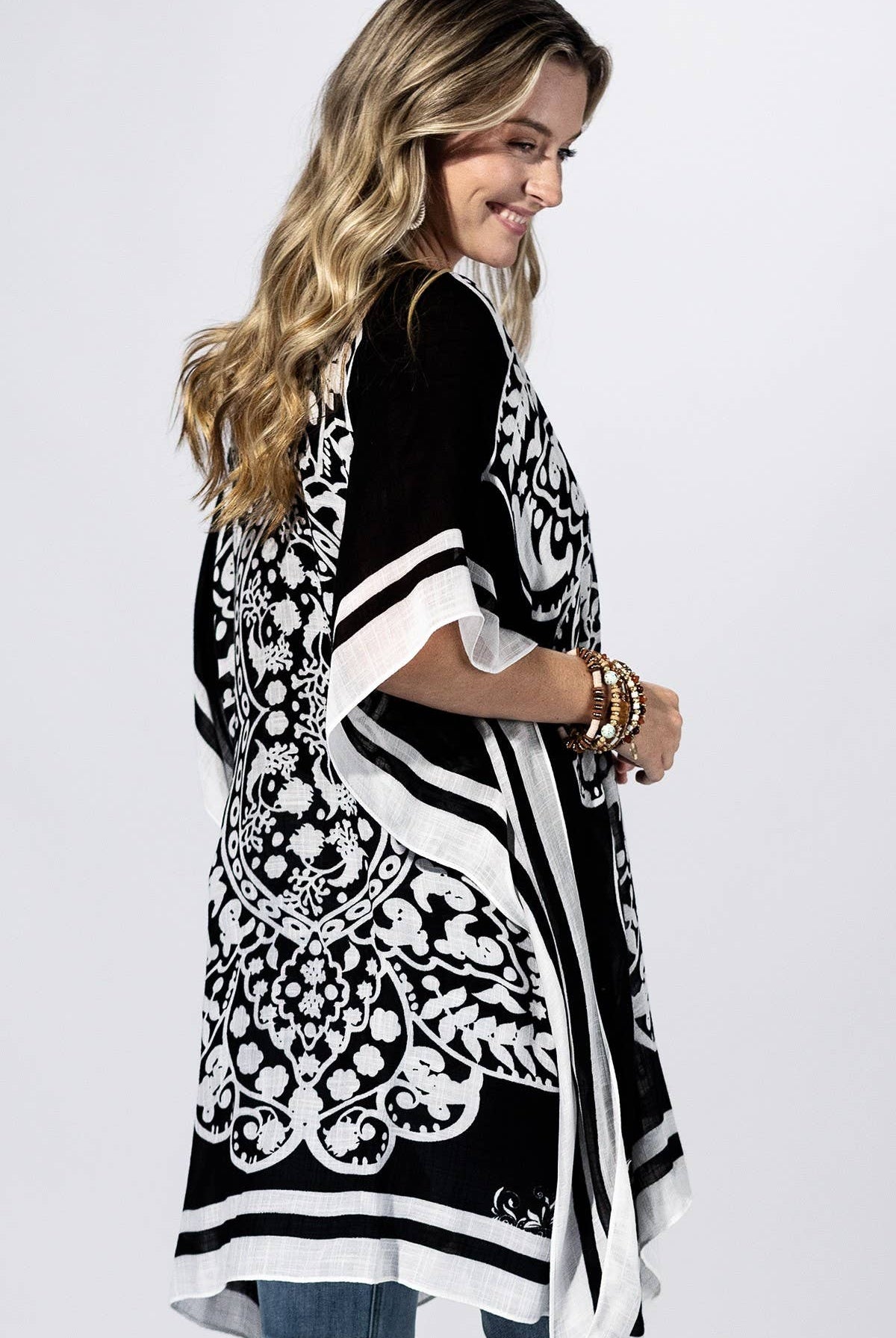 Coal Bandana Border Kimono { product_type }}