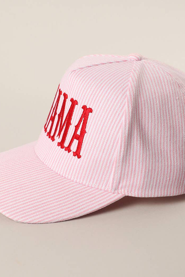 MAMA Embroidered Striped Trucker Hat : PINK/PINK { product_type }}