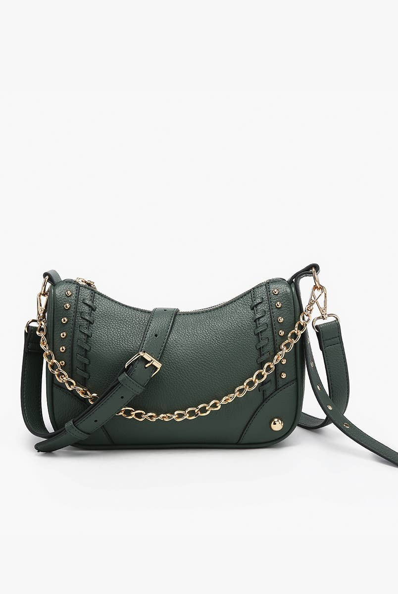 Artemis Crossbody w/ Stud Details: Olive { product_type }}