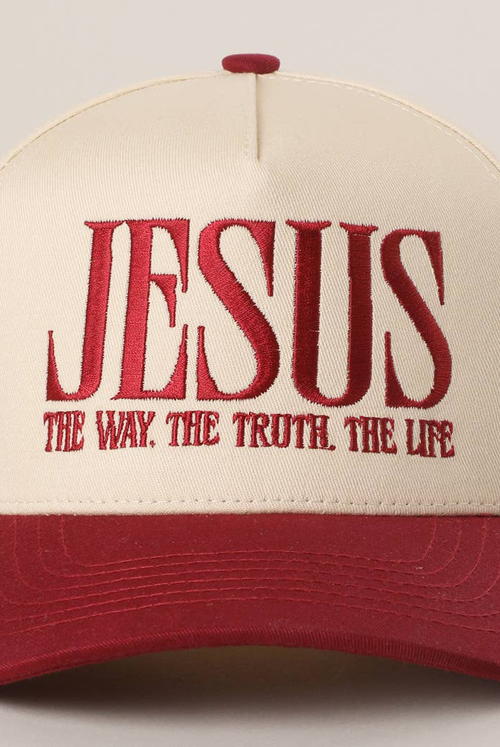 JESUS Typography Embroidered Trucker Hat : BLACK / One Size { product_type }}
