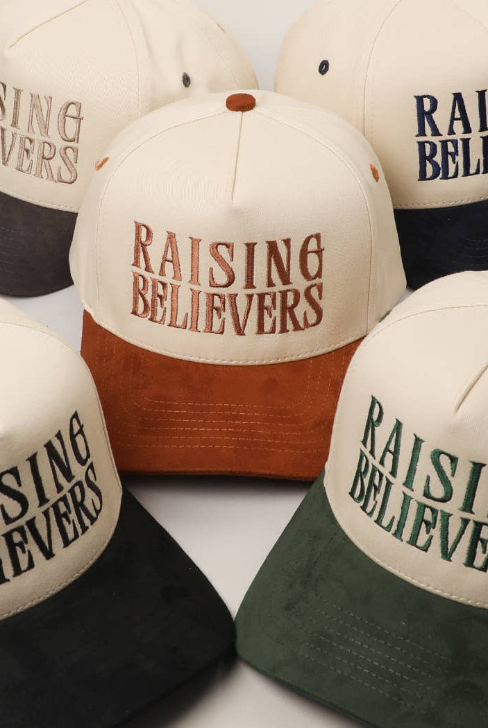 RAISING BELIEVERS Suede Two-Tone Trucker Hat: BLK / One Size { product_type }}