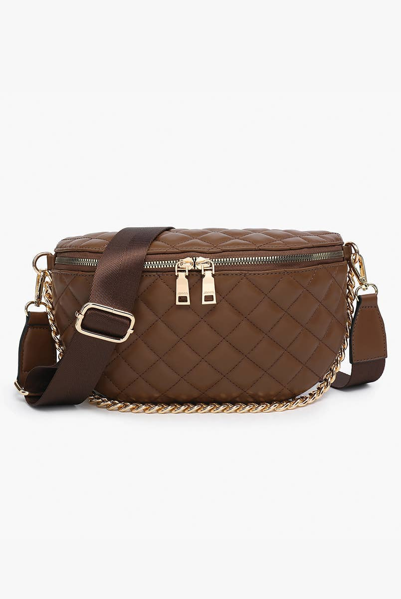 Sylvie Quilted Belt Bag: Brown { product_type }}