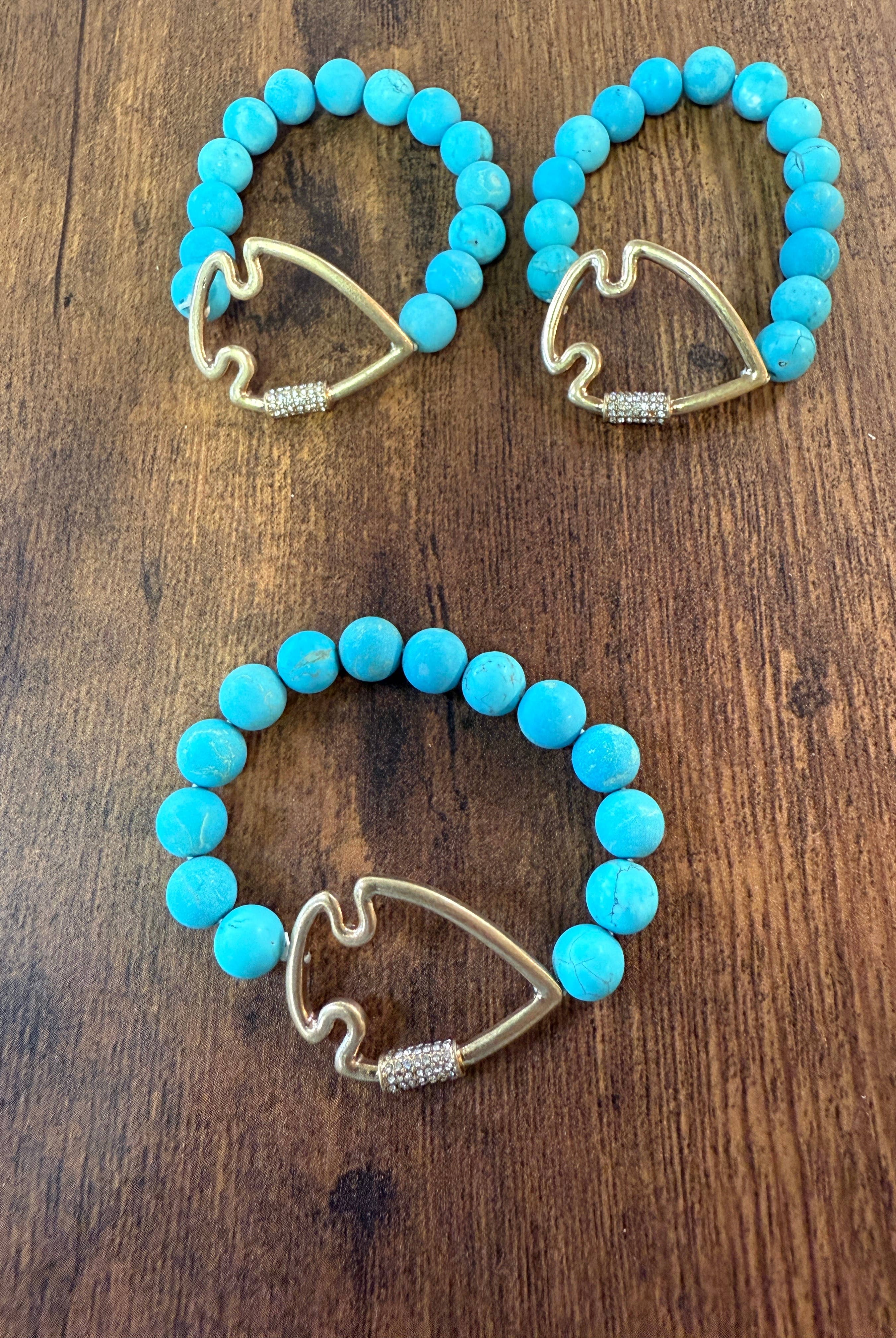 NEW! Bling Arrowhead Chunky Stone Stretch Bracelet: Map Jasper-Paco Designs-Three Birdies Boutique, Women's Fashion Boutique Located in Kearney, MO