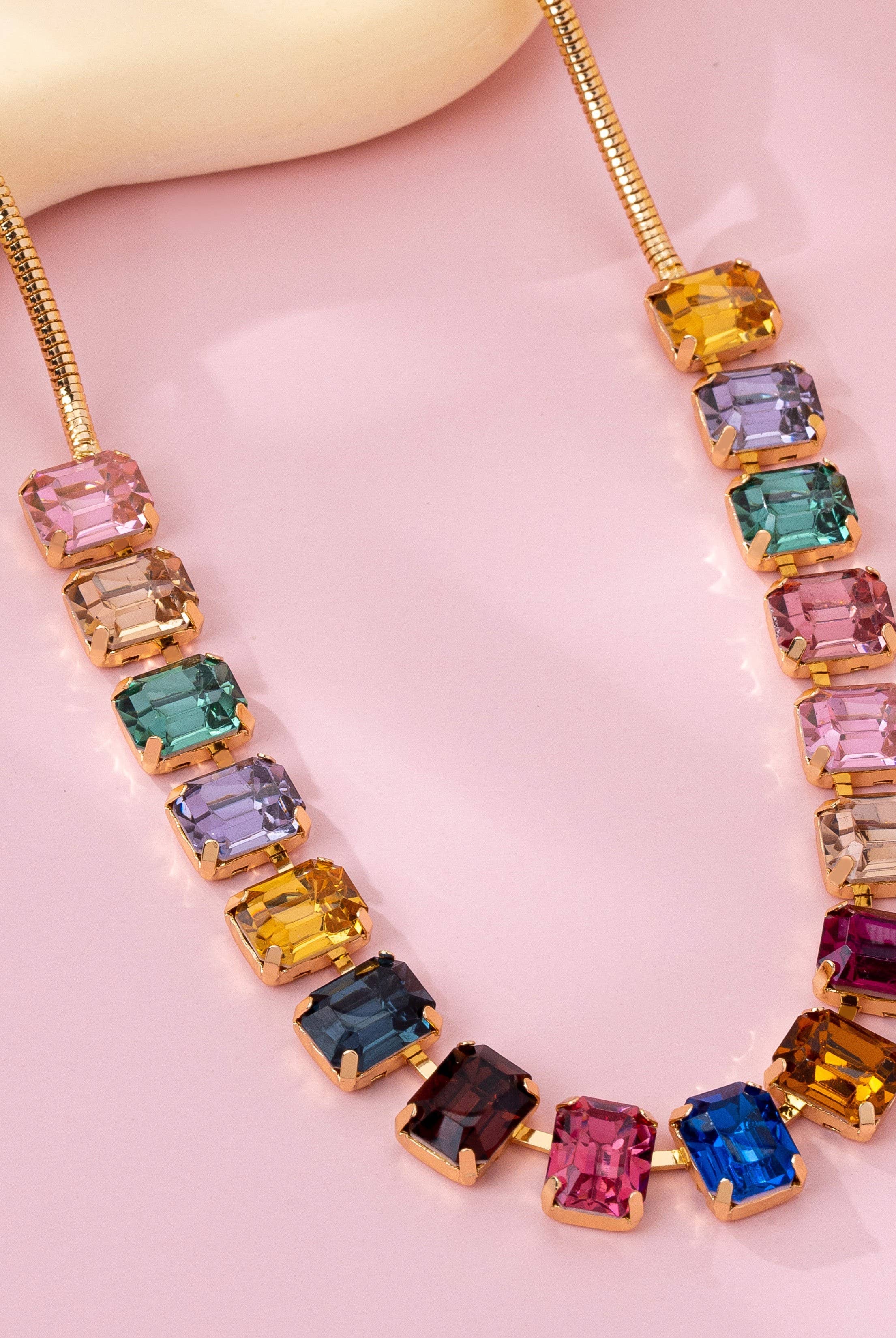 Rainbow Emerald-Cut Gemstone Statement Necklace { product_type }}