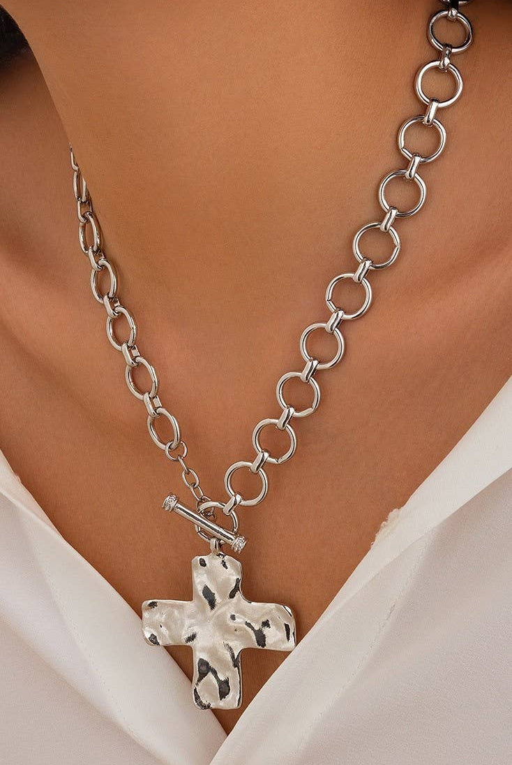 Silver Chunky Cross Necklace { product_type }}