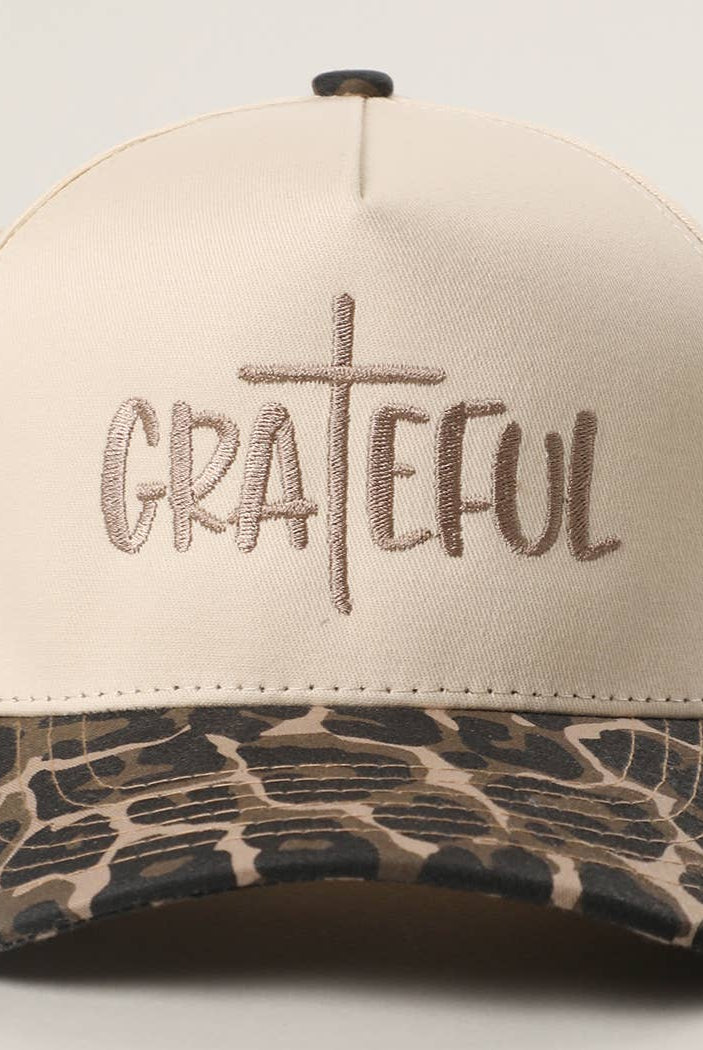 GRATEFUL Embroidery Two-Tone Trucker Hat - Leopard { product_type }}