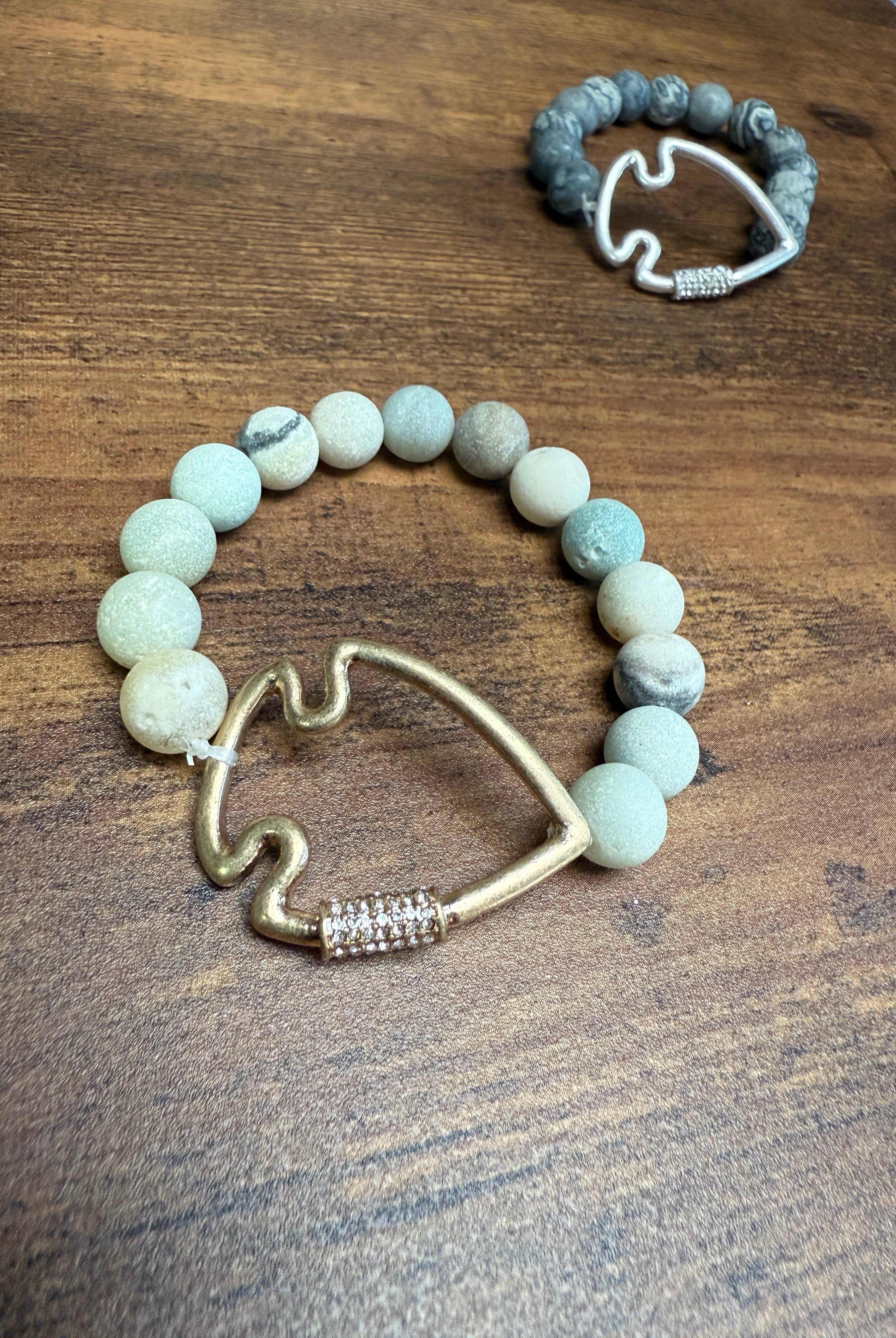 NEW! Bling Arrowhead Chunky Stone Stretch Bracelet: Map Jasper-Paco Designs-Three Birdies Boutique, Women's Fashion Boutique Located in Kearney, MO