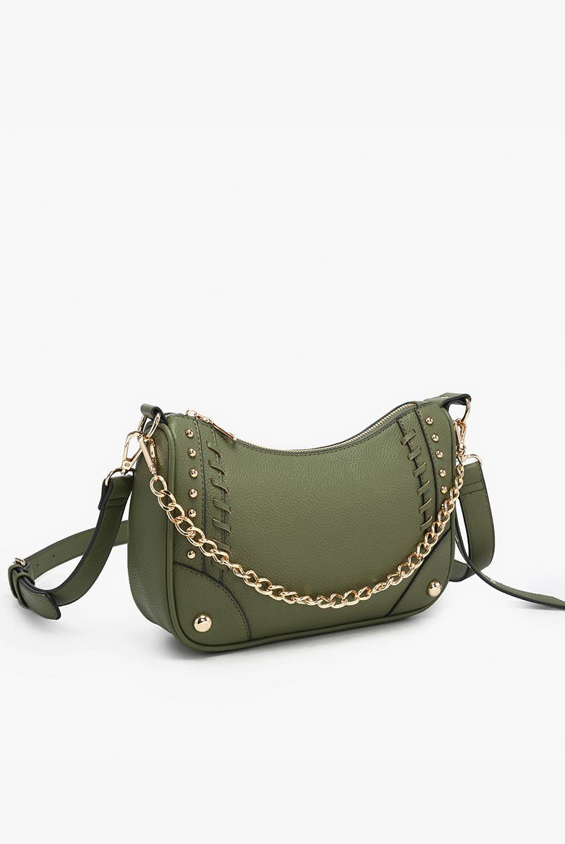 Artemis Crossbody w/ Stud Details: Taupe { product_type }}