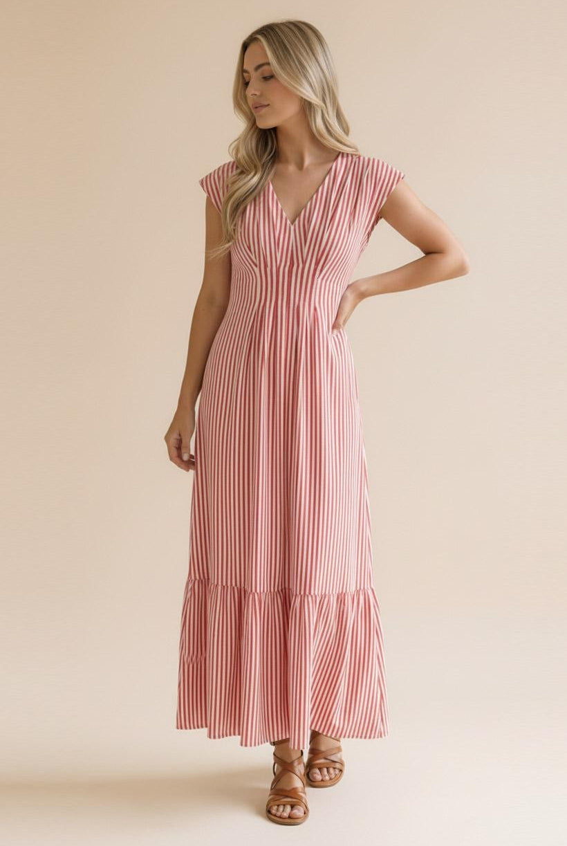 Red Striped Maxi Dress-Dresses-Haptics-Three Birdies Boutique, Women's Fashion Boutique Located in Kearney, MO