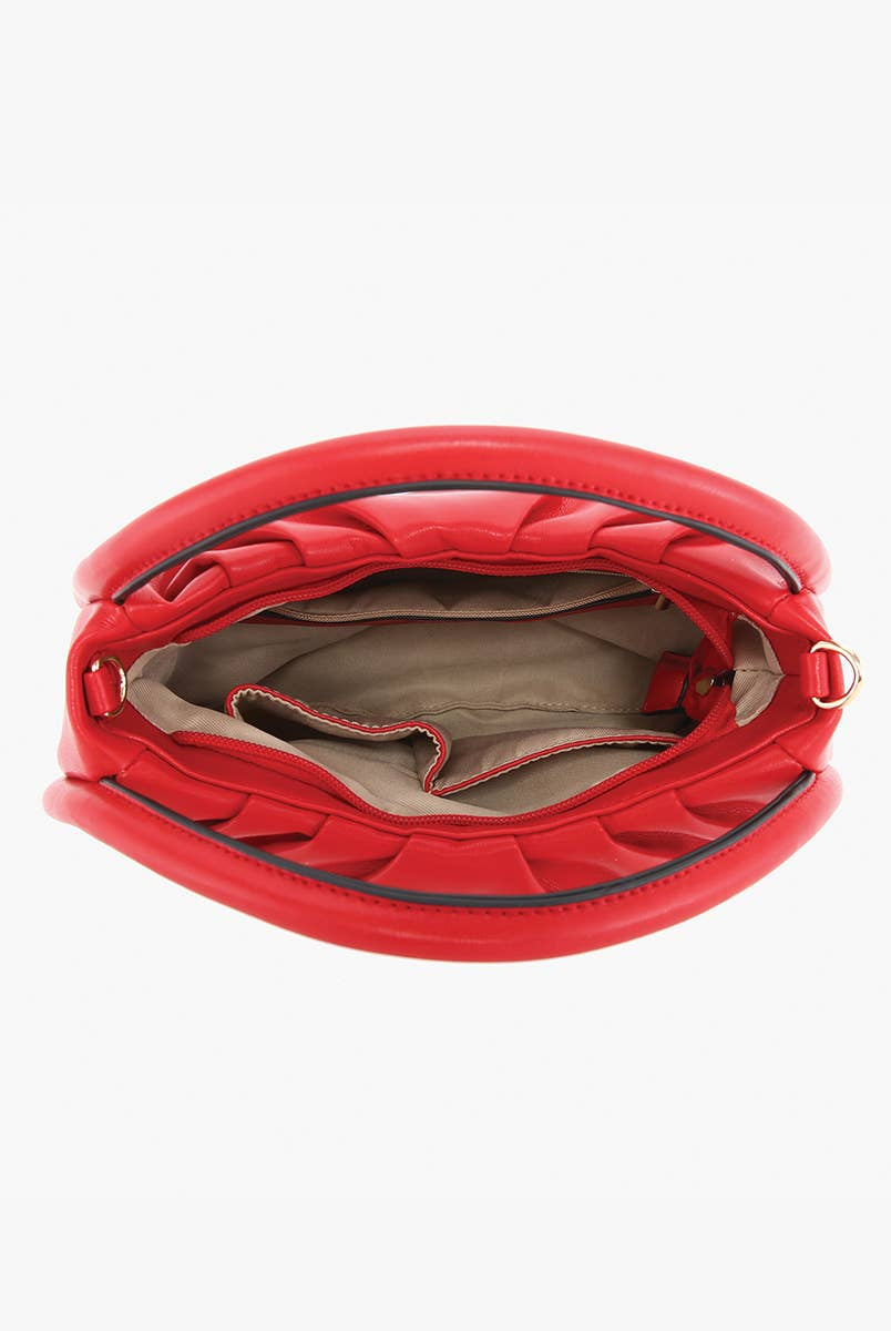 Audrey Circular Satchel Crossbody Bag: Rust { product_type }}