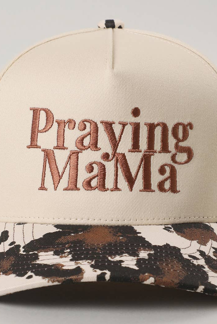 Praying Mama Embroidery Two-Tone Trucker Hat - Cow Print { product_type }}