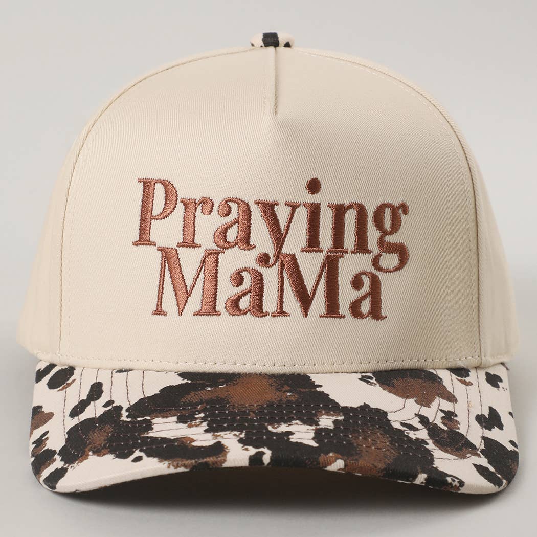 Praying Mama Embroidery Two-Tone Trucker Hat - Cow Print { product_type }}