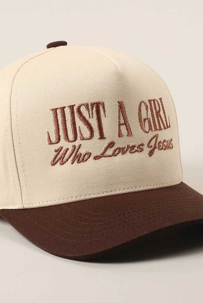 Just A Girl Who Loves Jesus Embroidery Trucker Hat: Hot Pink / ONE SIZE { product_type }}