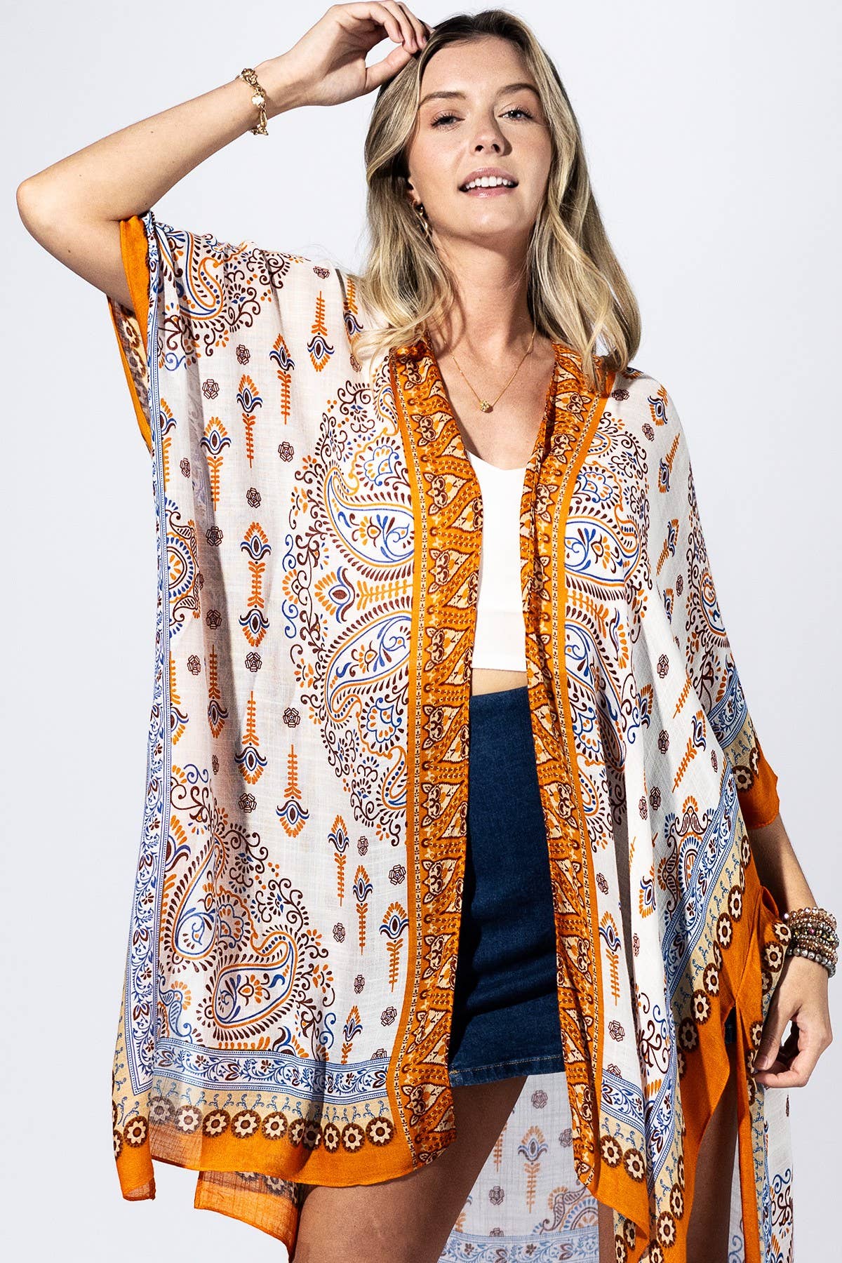 Orange Peel Paisley Border Kimono { product_type }}