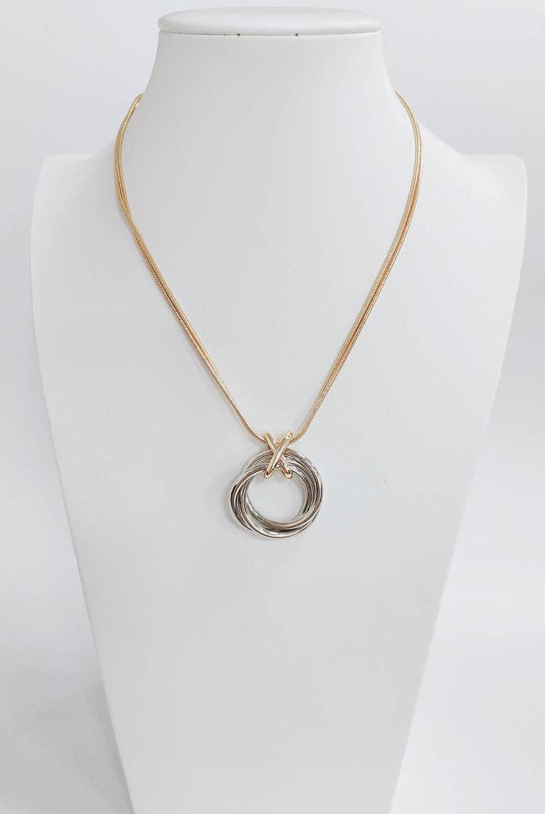 Gold Chain with Silver Circle Necklace-Accessories-What's Hot-Three Birdies Boutique, Women's Fashion Boutique Located in Kearney, MO