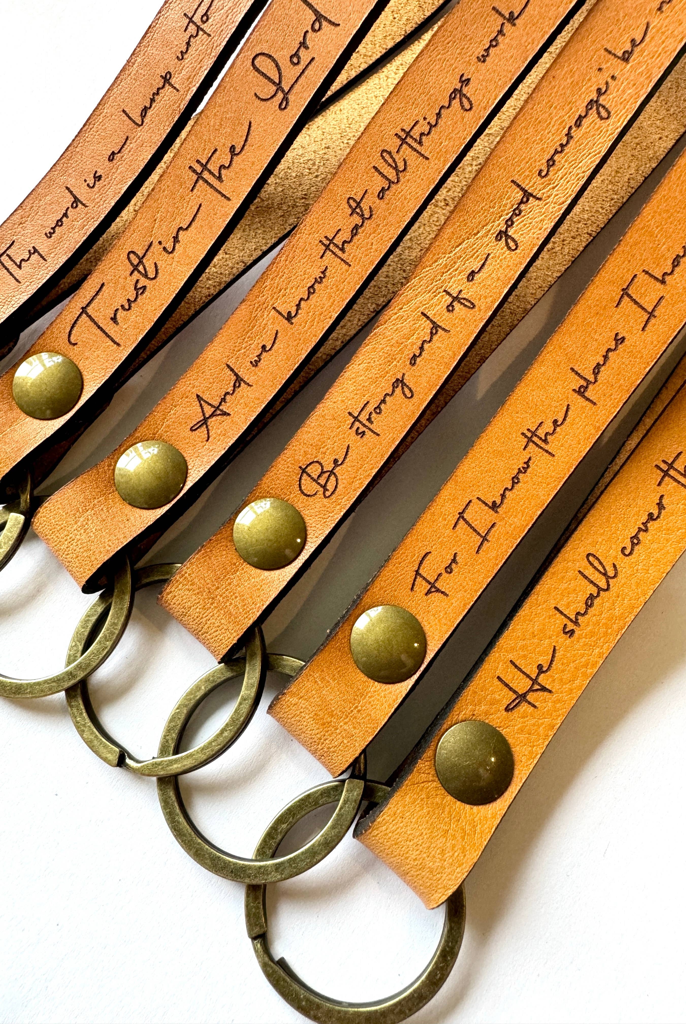 Scripture Wristlet Keychain Set - Full Grain Leather: Psalm 91:4 { product_type }}