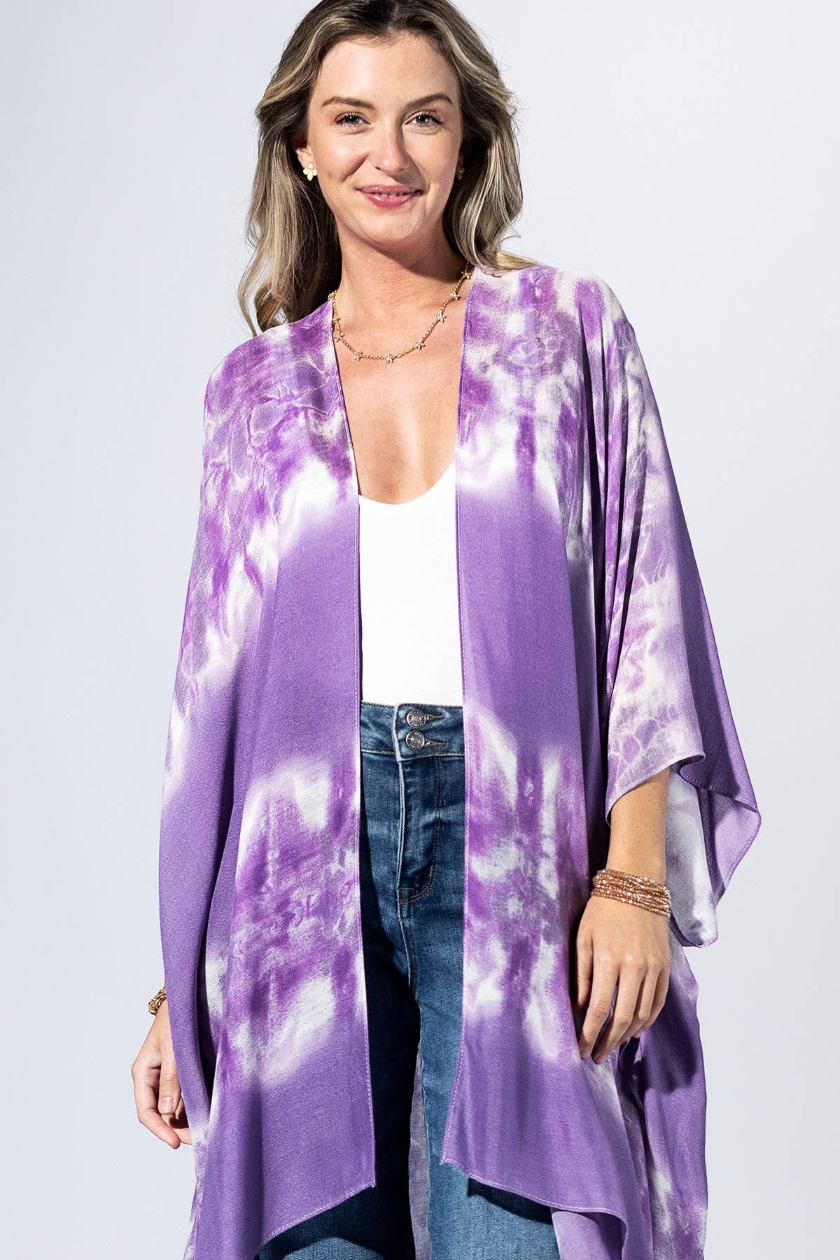 Lavender Tie-Dye Border Kimono { product_type }}