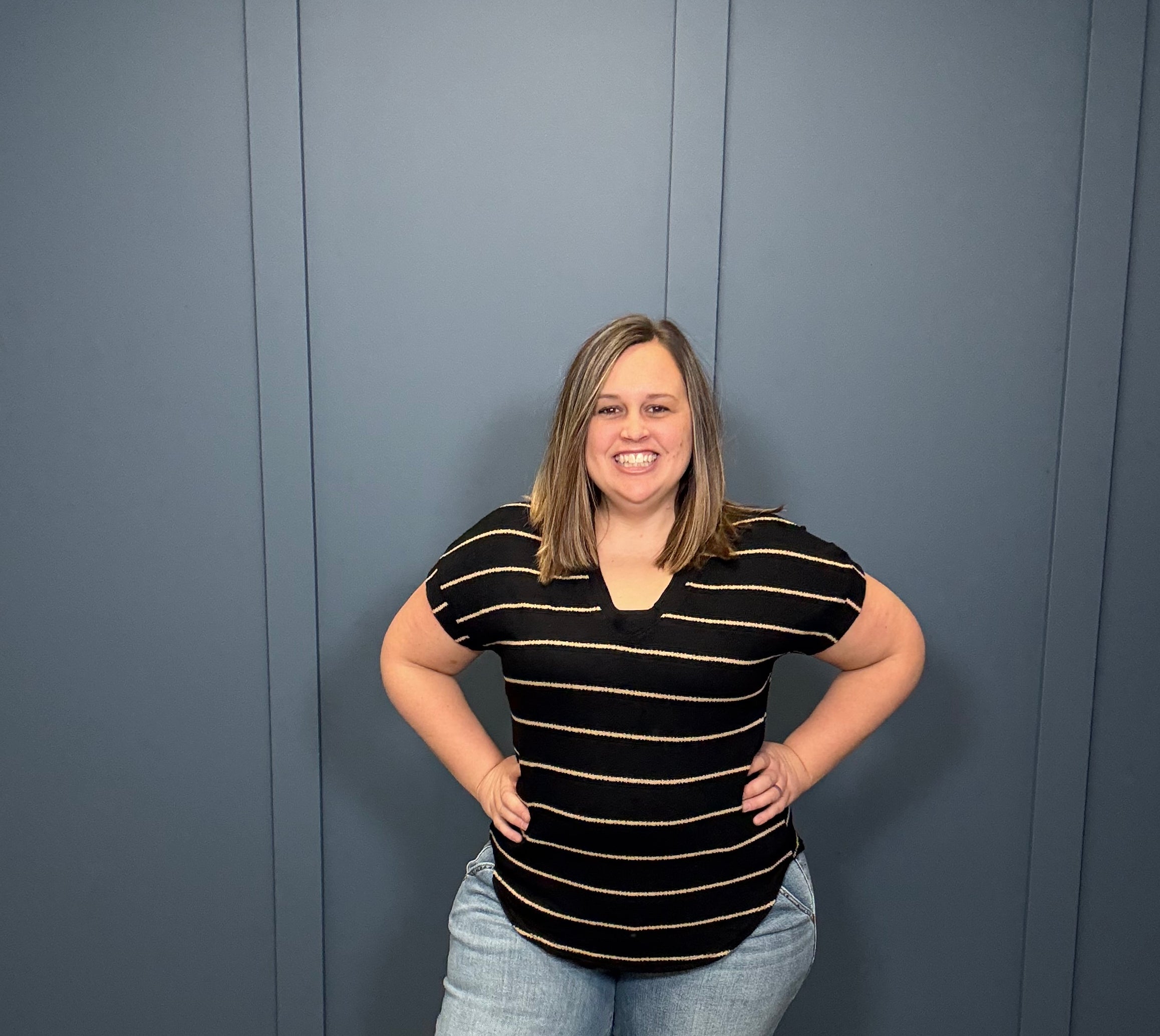 Stripe Cuffed Short Sleeve Top { product_type }}