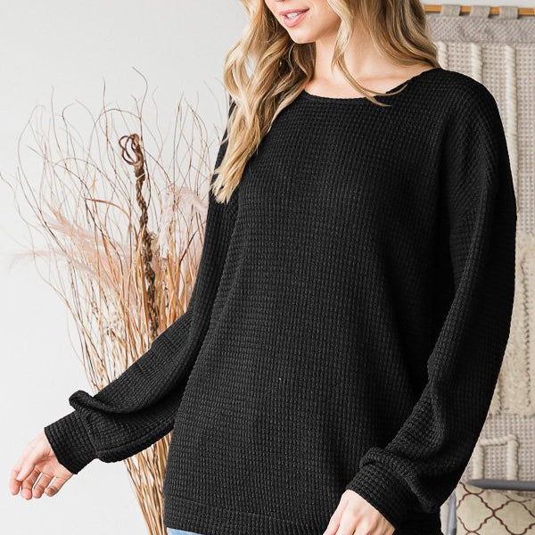 Black Waffle Knit Top { product_type }}