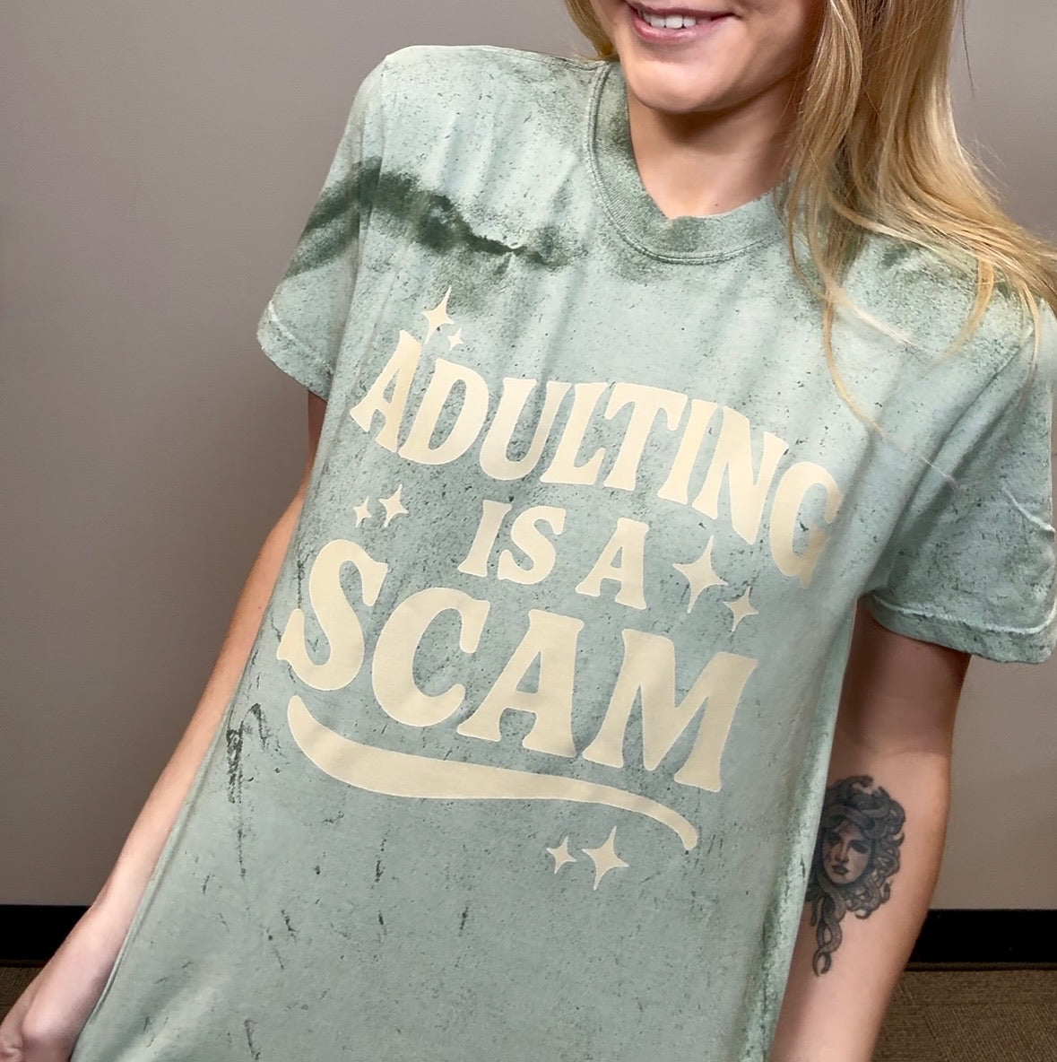 Adulting is a Scam Graphic Tee-Graphic Tees-Tres Birdos Graphic Tees-Three Birdies Boutique, Women's Fashion Boutique Located in Kearney, MO