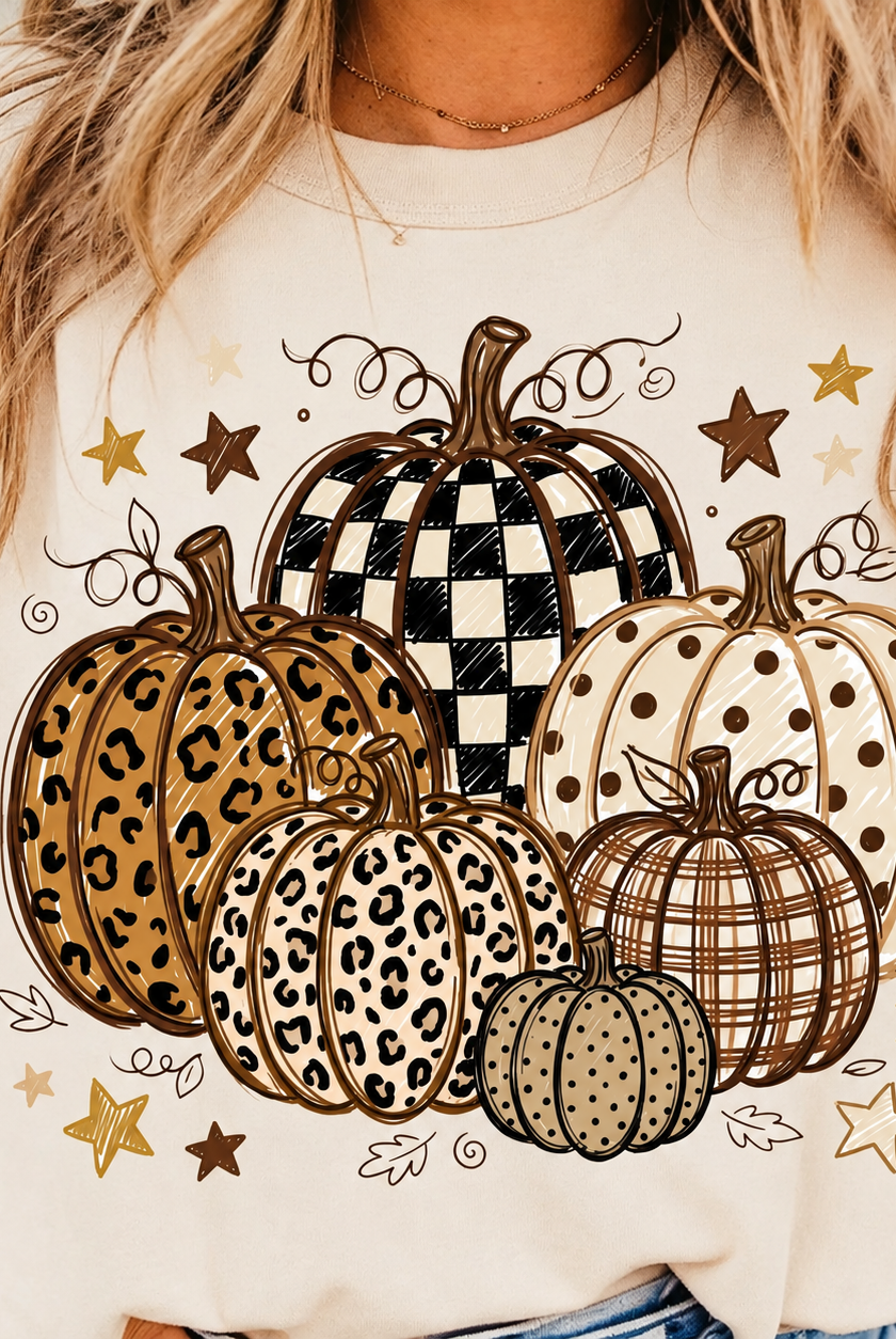 Leopard & Checkered Pumpkin Graphic Tee { product_type }}