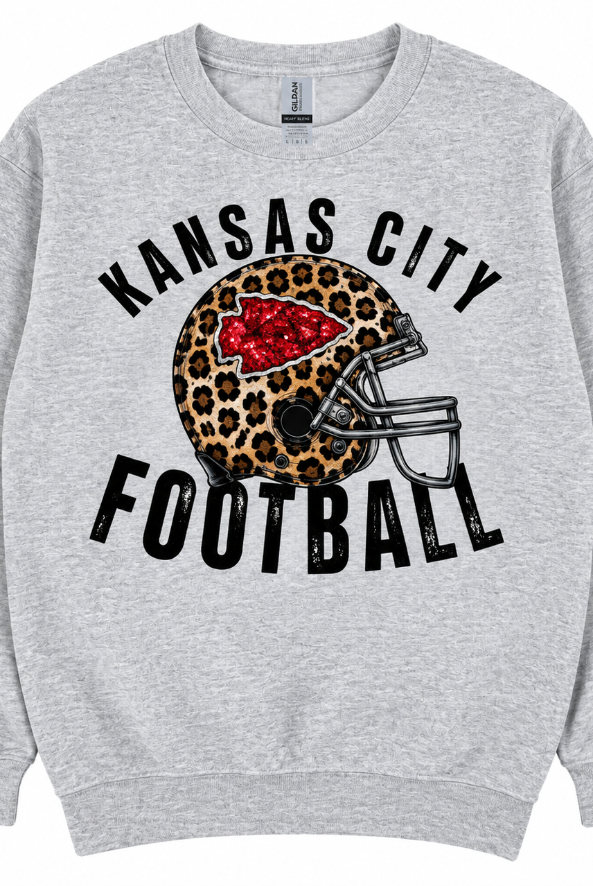 Leopard Helmet Crewneck-Graphic Tees-TB TEES-Three Birdies Boutique, Women's Fashion Boutique Located in Kearney, MO