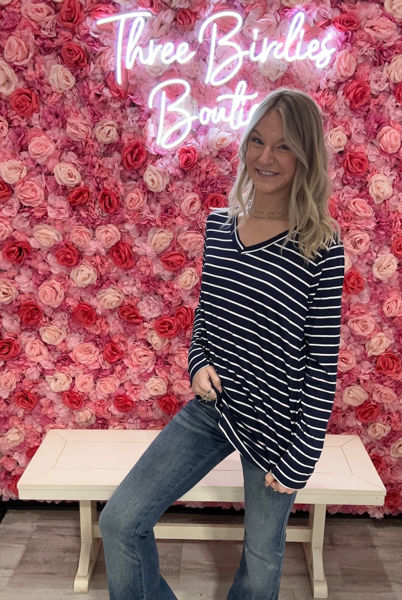 Navy Striped Long Sleeve Top { product_type }}