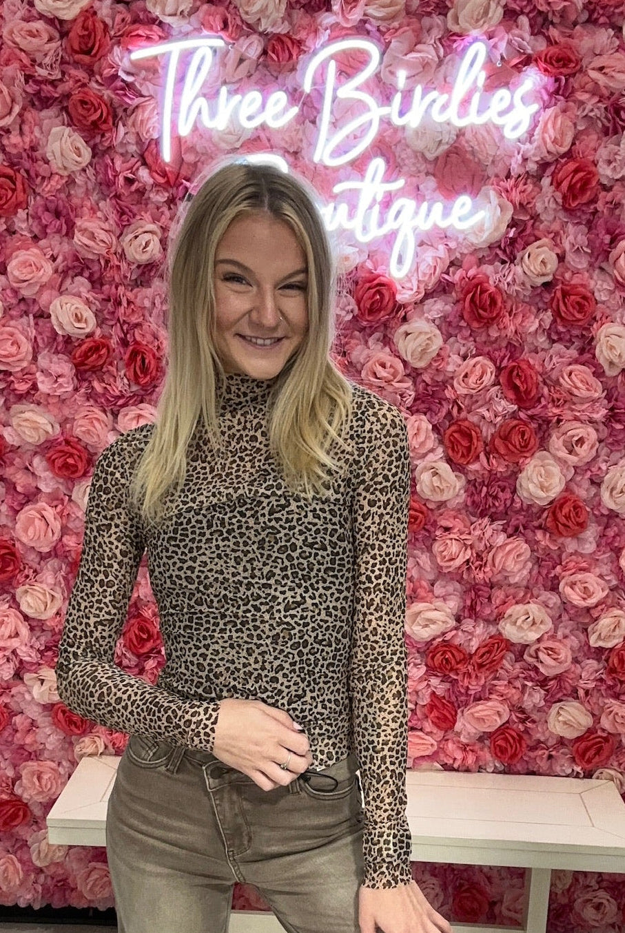 White Birch Long Sleeve Leopard Top-Shirts & Tops-White Birch-Three Birdies Boutique, Women's Fashion Boutique Located in Kearney, MO