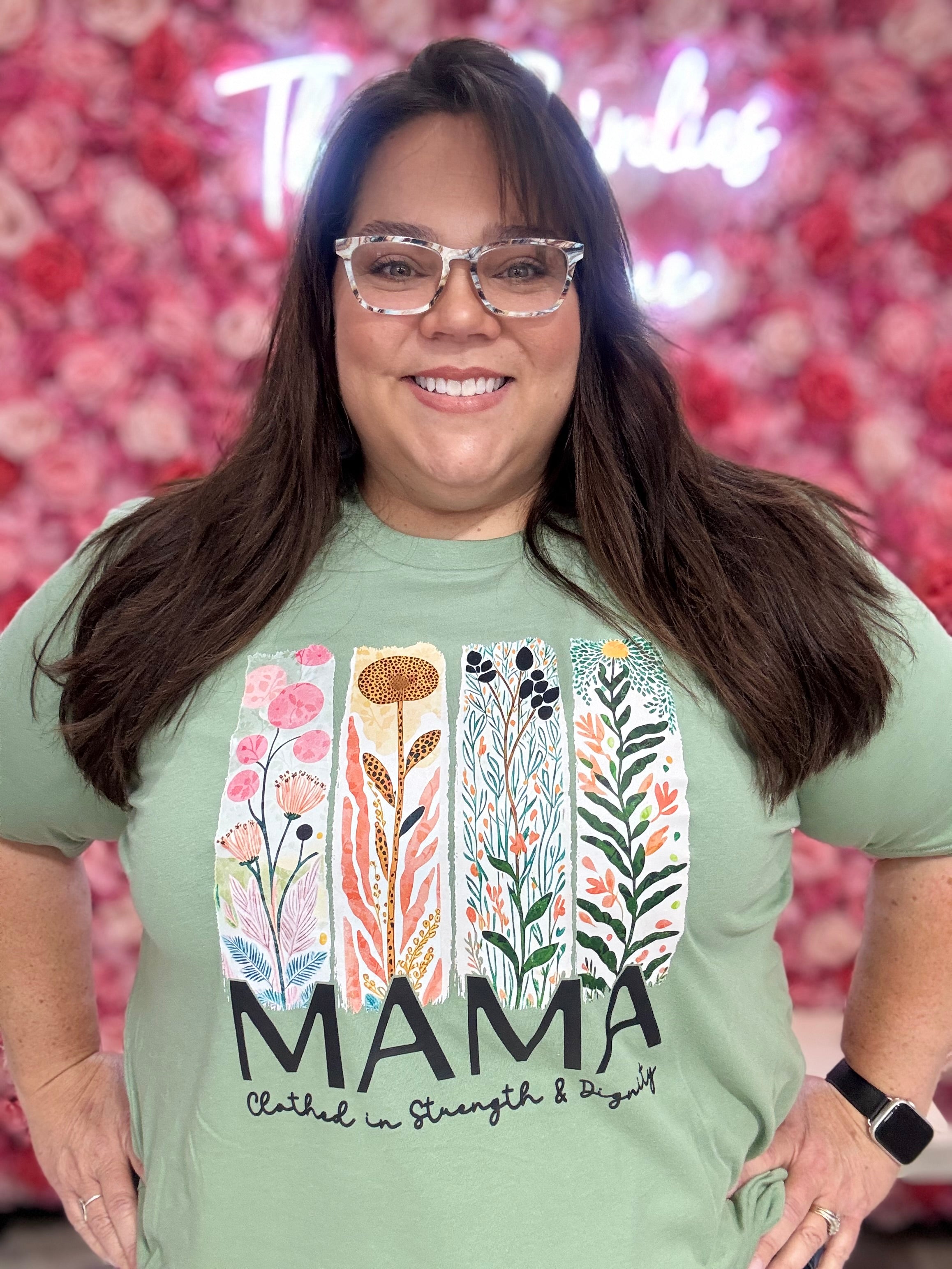 Mama Clothed in Strength Graphic Tee { product_type }}