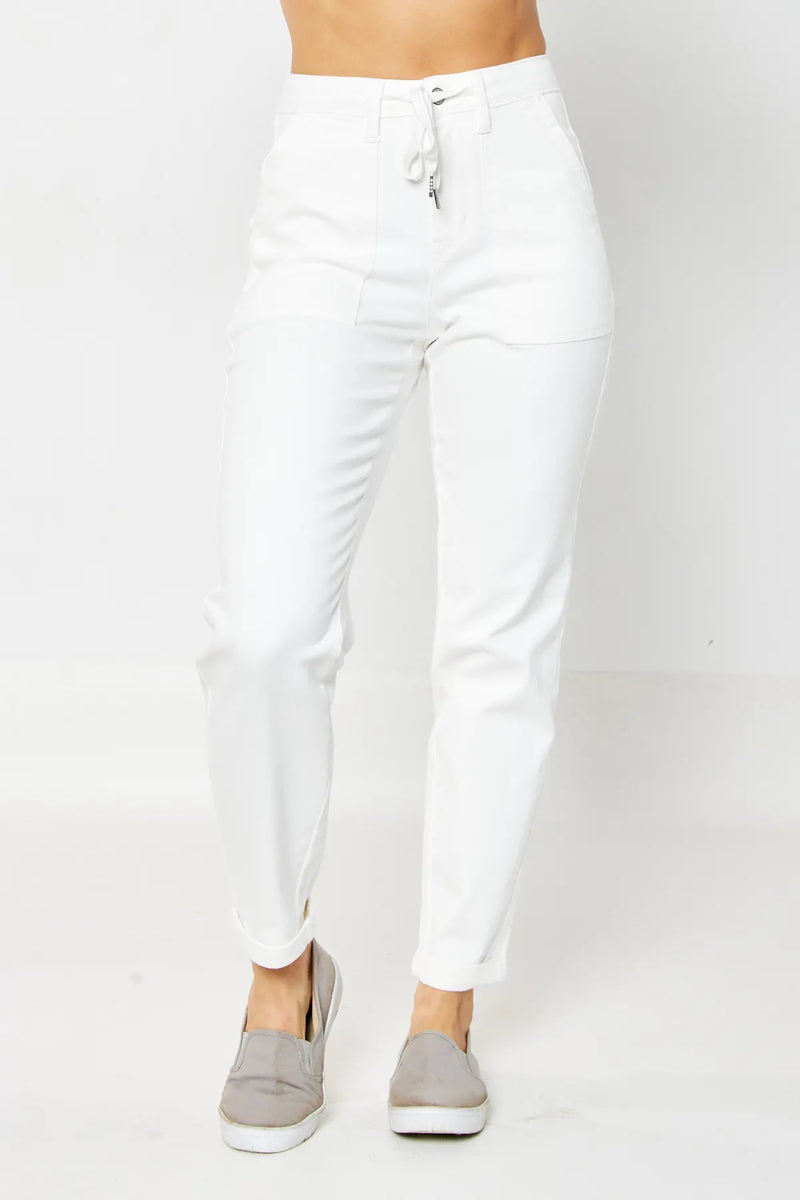 Judy Blue White Cuffed Joggers Three Birdies Boutique
