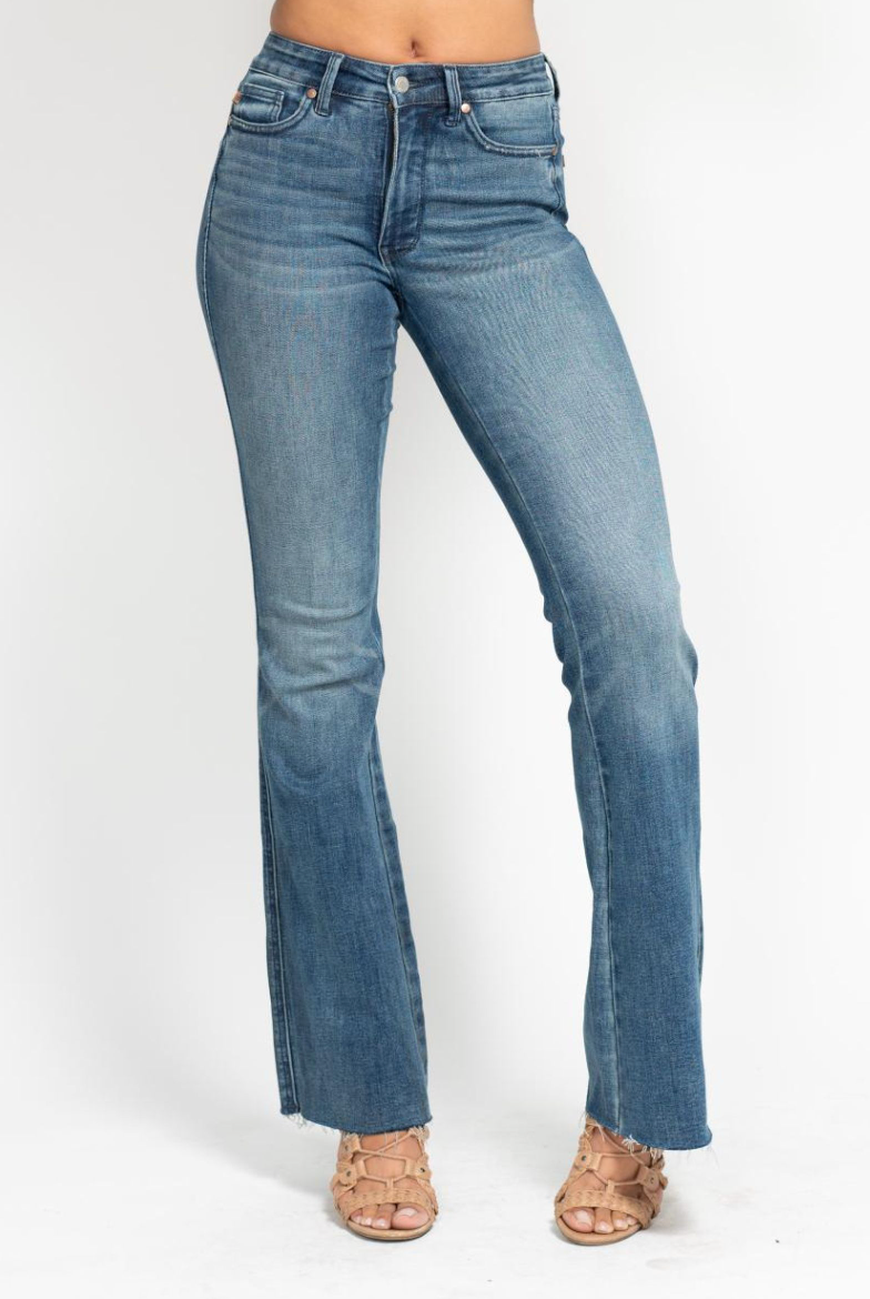 Judy Blue MR Tummy Control Vintage Wash Cut Hem Flare { product_type }}