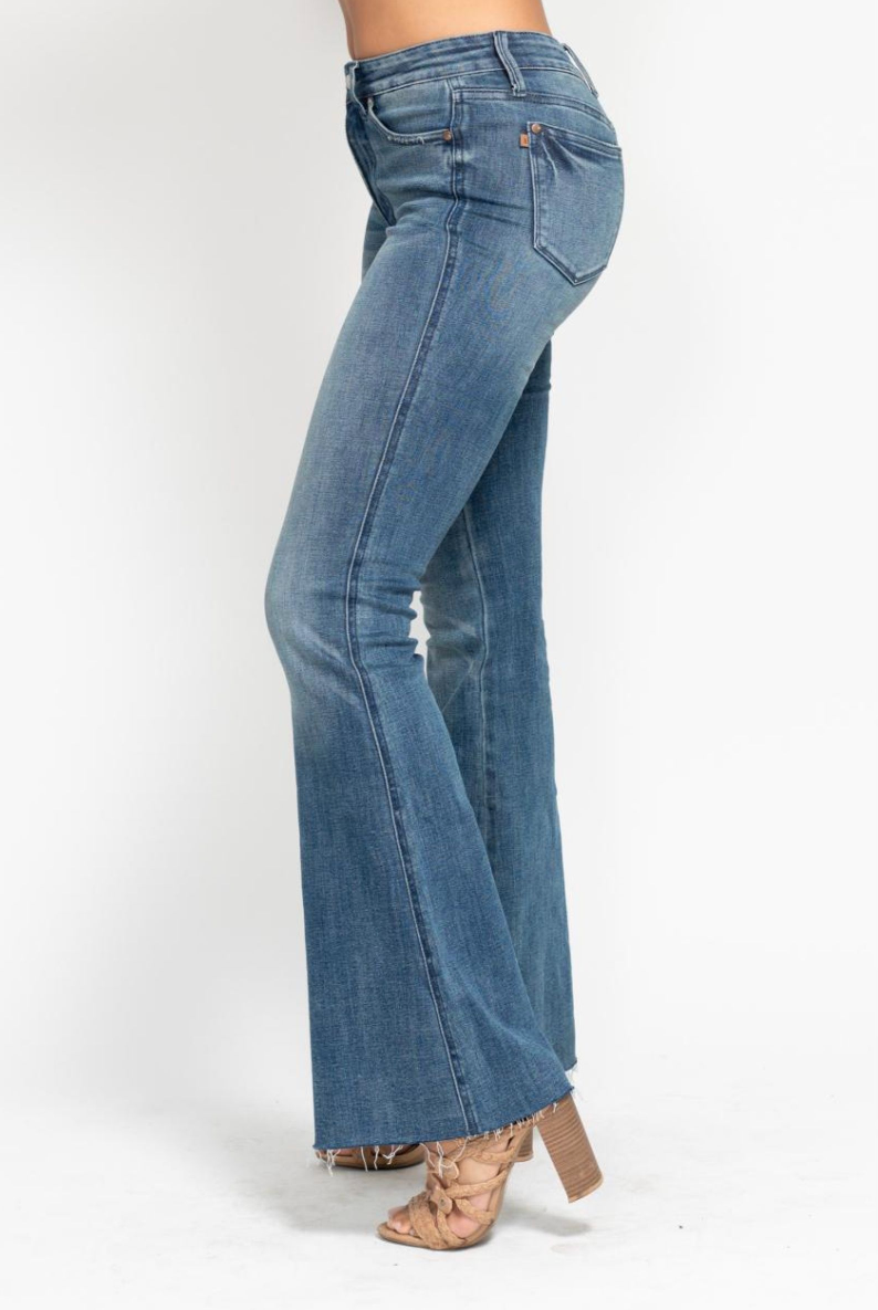 Judy Blue MR Tummy Control Vintage Wash Cut Hem Flare { product_type }}