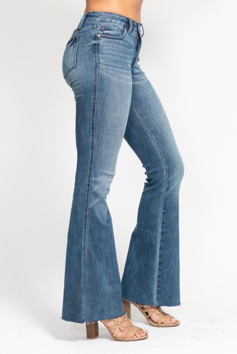 Judy Blue MR Tummy Control Vintage Wash Cut Hem Flare { product_type }}