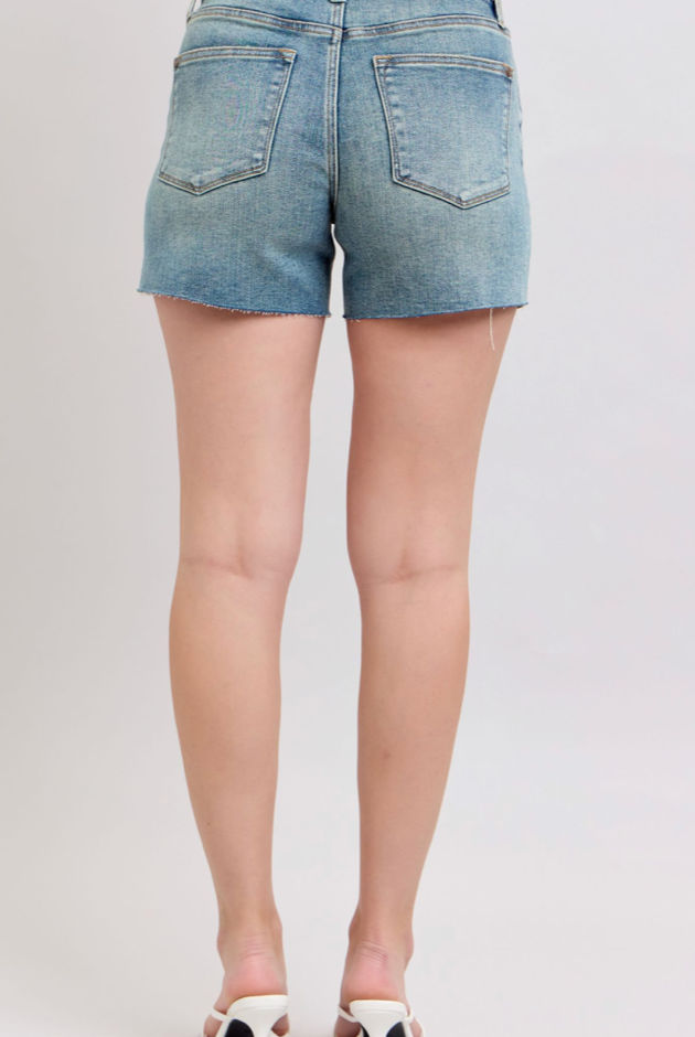 Judy Blue Vintage Wash Button-Fly & Destroy Shorts { product_type }}
