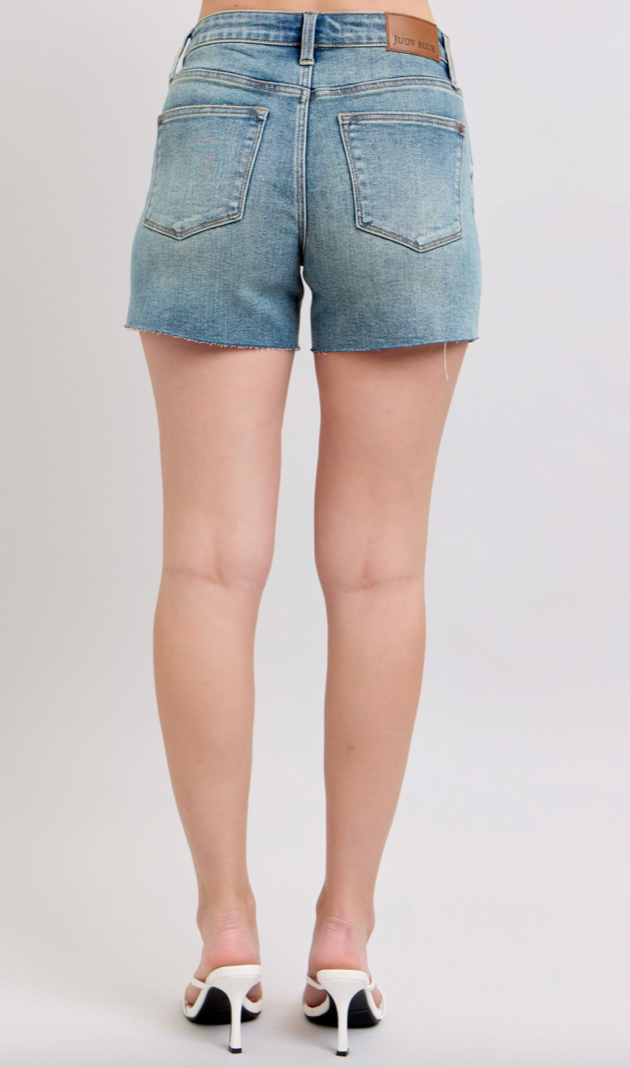 Judy Blue Vintage Wash Button-Fly & Destroy Shorts { product_type }}