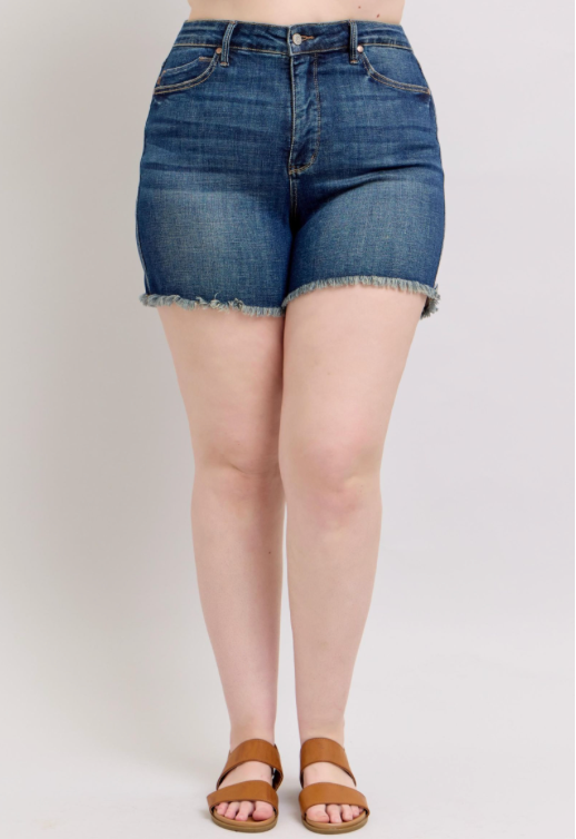 Judy Blue HW Tummy Control Fray Hem Short { product_type }}