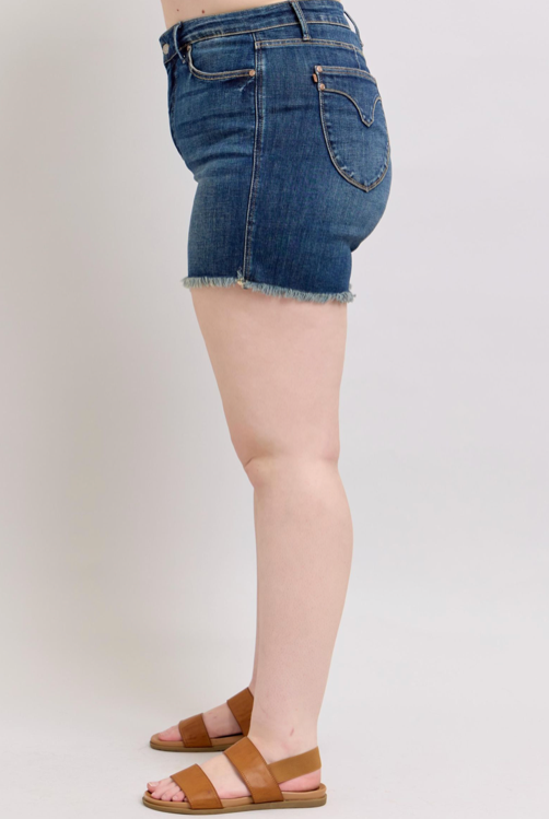 Judy Blue HW Tummy Control Fray Hem Short { product_type }}