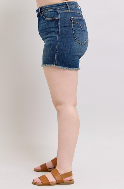 Judy Blue HW Tummy Control Fray Hem Short { product_type }}