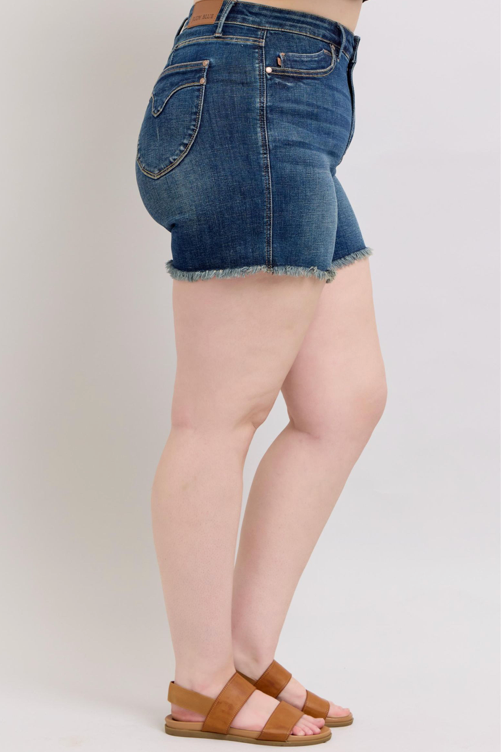 Judy Blue HW Tummy Control Fray Hem Short { product_type }}