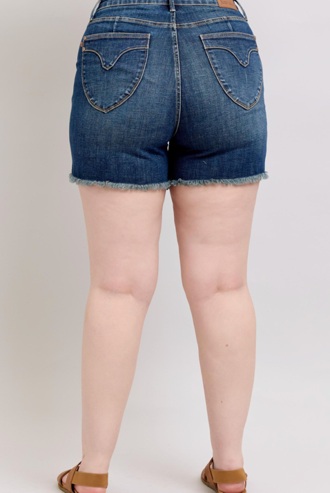 Judy Blue HW Tummy Control Fray Hem Short { product_type }}
