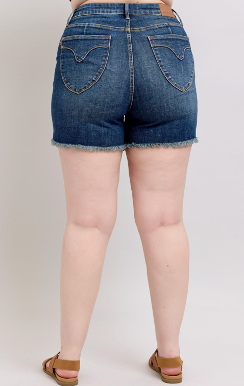 Judy Blue HW Tummy Control Fray Hem Short { product_type }}