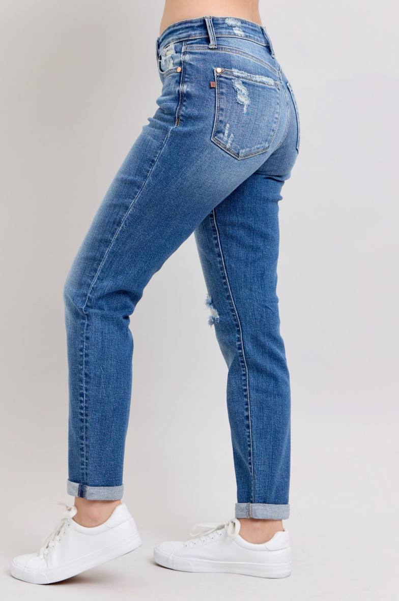 Judy Blue Destroyed Button Fly Boyfriend { product_type }}