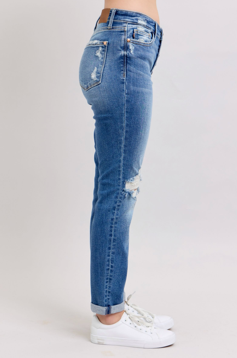 Judy Blue Destroyed Button Fly Boyfriend { product_type }}
