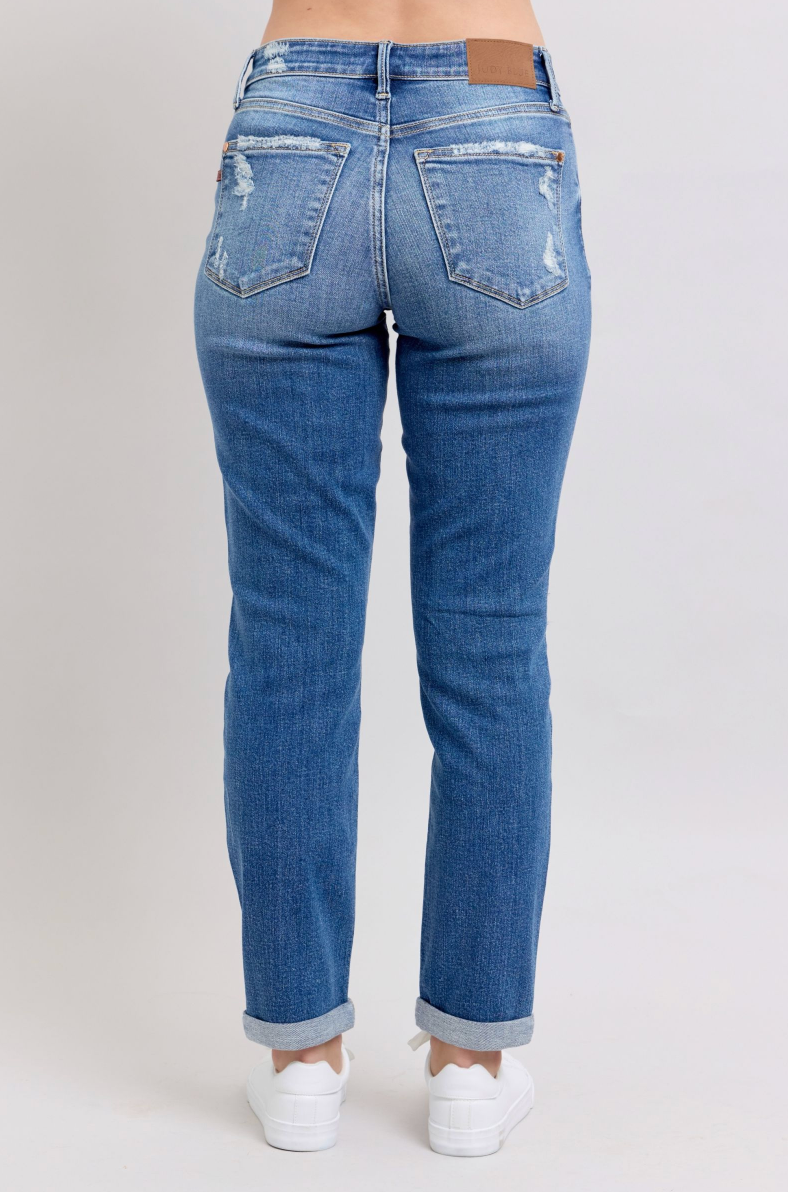 Judy Blue Destroyed Button Fly Boyfriend { product_type }}