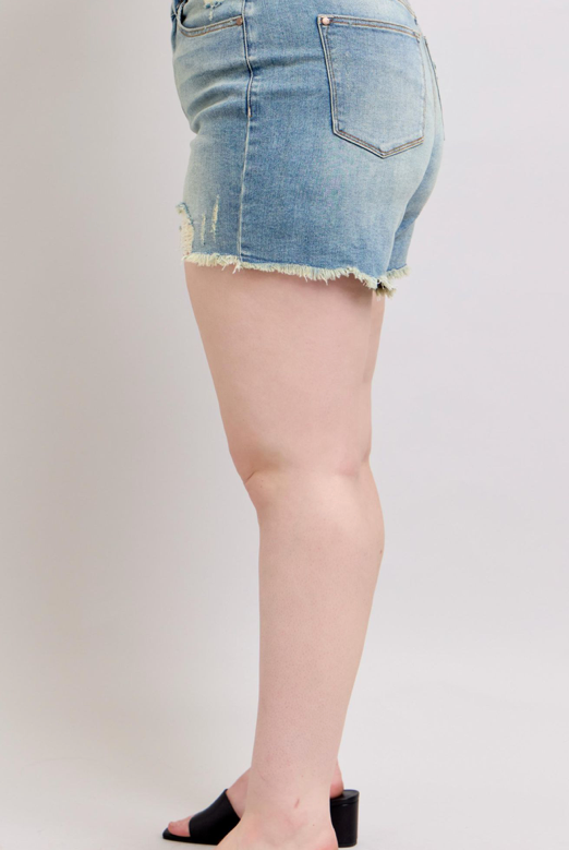 Judy Blue HW Vintage Fly Stitch Destroy Shorts { product_type }}