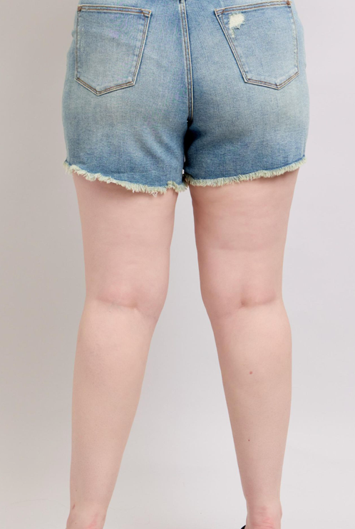 Judy Blue HW Vintage Fly Stitch Destroy Shorts { product_type }}