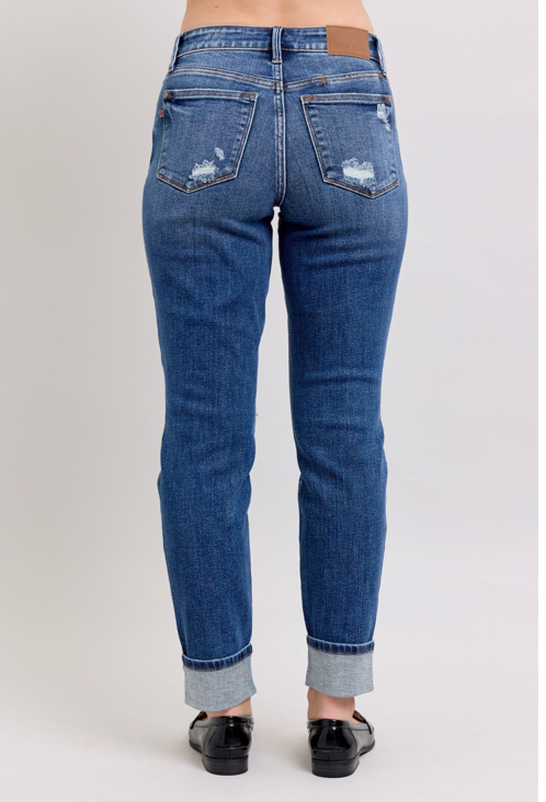 Judy Blue MR BF Fit Destroy Cuffed-Denim-Judy Blue-Three Birdies Boutique, Women's Fashion Boutique Located in Kearney, MO