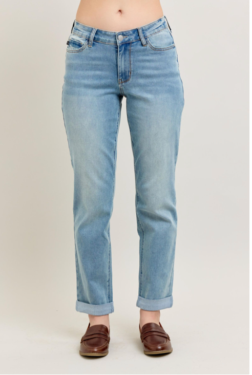 Judy Blue V-Front Cool Denim Cuff BF-Denim-Judy Blue-Three Birdies Boutique, Women's Fashion Boutique Located in Kearney, MO
