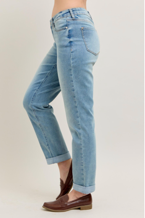 Judy Blue V-Front Cool Denim Cuff BF-Denim-Judy Blue-Three Birdies Boutique, Women's Fashion Boutique Located in Kearney, MO