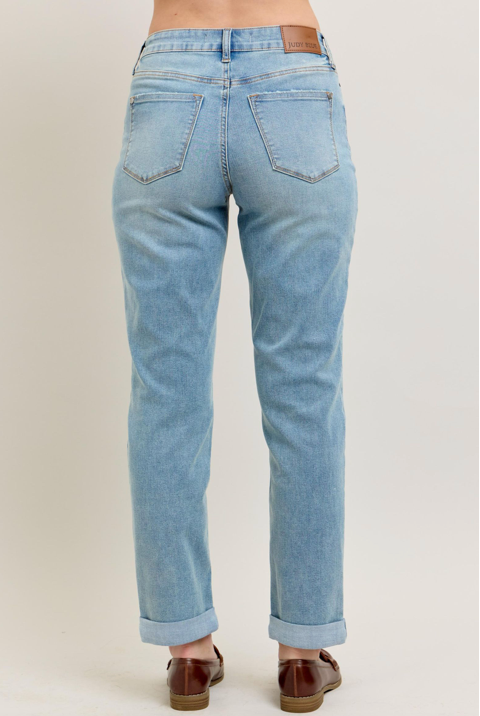 Judy Blue V-Front Cool Denim Cuff BF-Denim-Judy Blue-Three Birdies Boutique, Women's Fashion Boutique Located in Kearney, MO